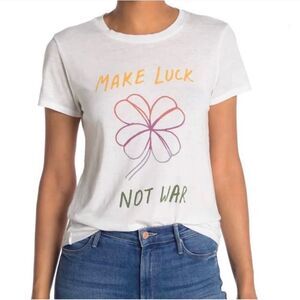 Lucky Brand Tee White Short Sleeve Make Luck Not War Casual Spring Top Medium M